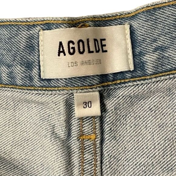 Agolde Parker Long Faded Blue Ripped Denim Shorts 30 - Picture 5 of 11
